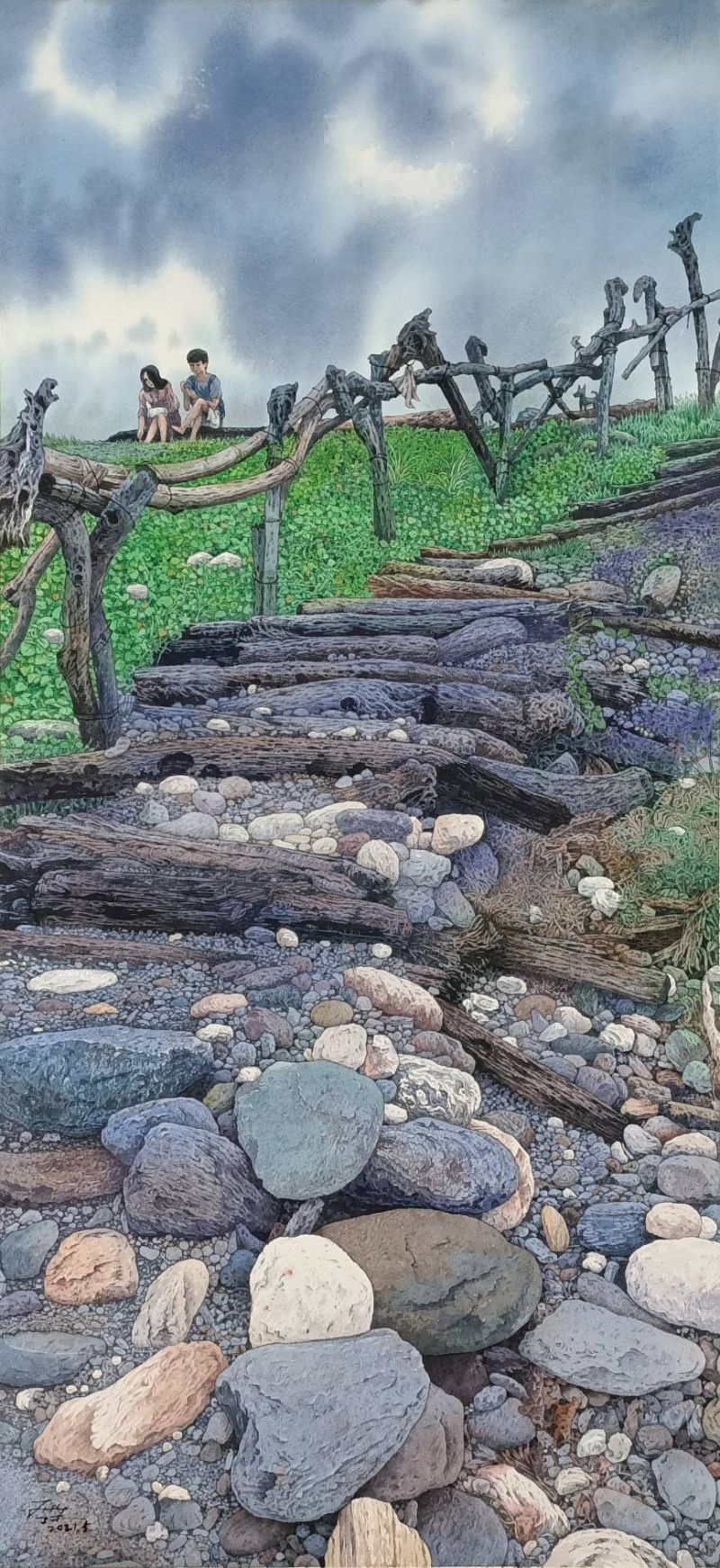 玄大藝術設計學院學生張晉霖作品《相互依存》,榮獲新竹美展水彩類佳作。 圖片來源:玄奘大學 玄大藝術設計學院學生張晉霖作品《相互依存》,榮獲新竹美展水彩類佳作。 圖片來源:玄奘大學