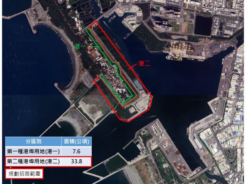 安平港內灣區規劃招商範圍。 安平港內灣區規劃招商範圍。